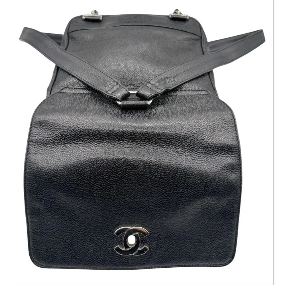 Chanel 1996-1997 Black Caviar Triple CC Backpack - Silver Hardware *RARE*